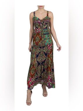 NWT SIGNATURE BY ROBBIE BEE SIZE 10 MULTI FLORAL PAISLEY CHIFFON MAXI DRESS